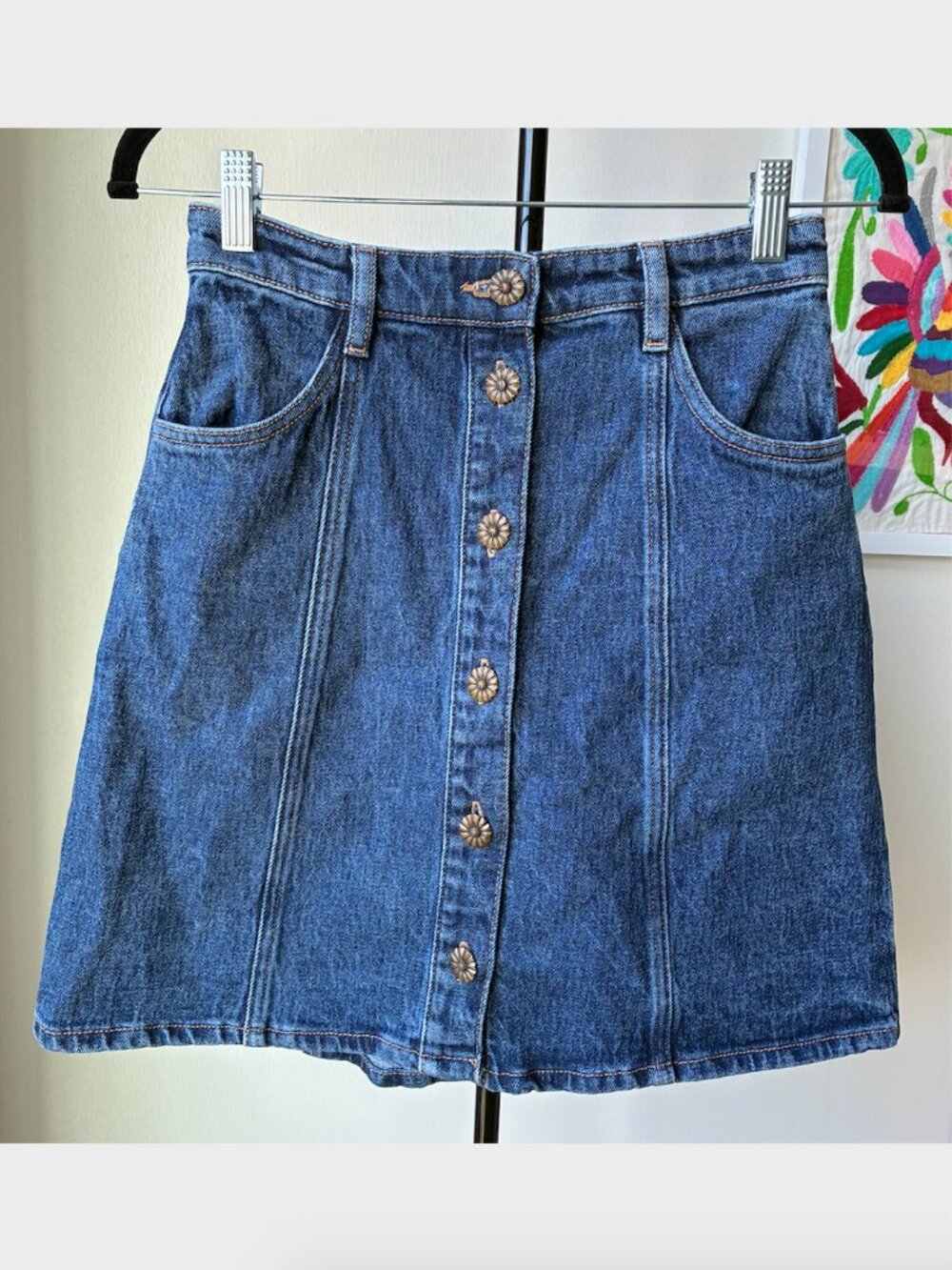 & Other Stories Denim A-Line Mini Skirt with Daisy Buttons - Size US XS / EU 34